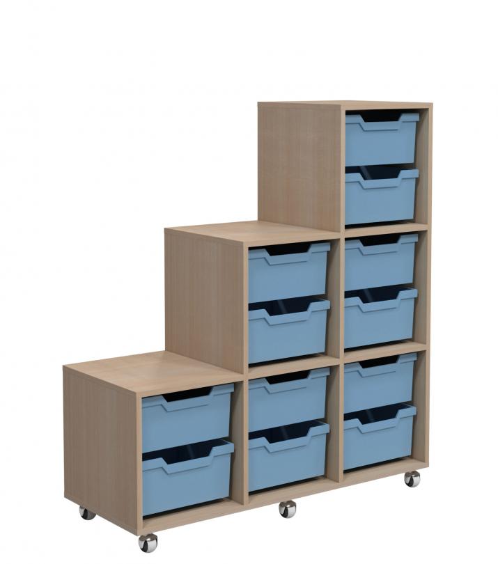 Стелаж мобільний двосторонній на 6 комірок, АНШАР ГРУП (62529), 1040х400х1178 мм, з 12-ма пластиковими лотками розміру 312х377х150 мм